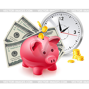 Pig moneybox and money - vector image