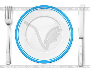 Dinner plate, knife and fork - vector clipart