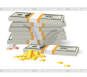 Coins on Dollar Banknotes - vector image