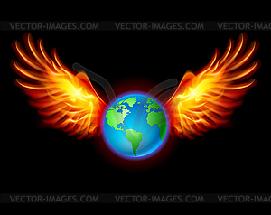 Planet Earth with fiery wings - vector EPS clipart