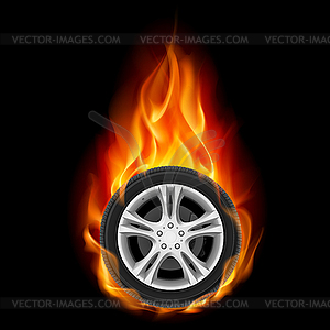 Car Wheel on Fire - vector image