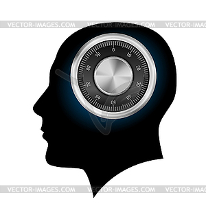 Human head with combination lock - vector clip art