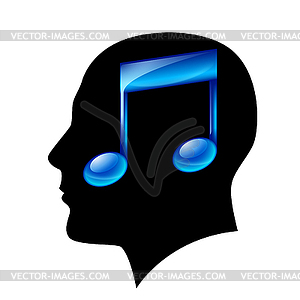 Head of man with musical note - vector EPS clipart