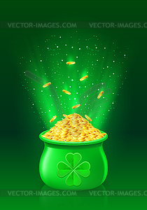 Pot with full of gold coins - vector clipart