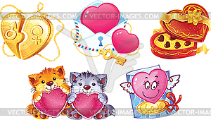 Set of romantic symbols for Valentin`s Day - vector clip art