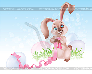 Easter Bunny at Egg hunt - vector image