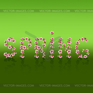 Spring word, sakura blossom - Japanese cherry tree - vector image