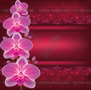 Greeting or invitation card with flower orchid - vector clipart