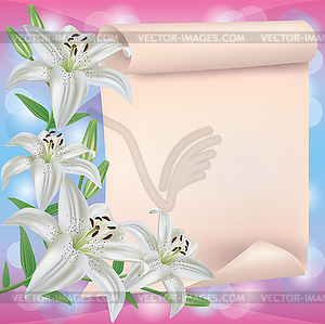 Greeting or invitation card with lily flower and - vector image