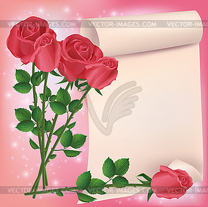 Greeting or invitation card with red roses - color vector clipart