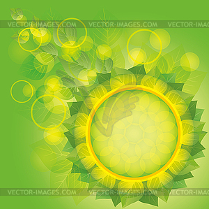 Light eco background with fresh green leaves - vector clip art