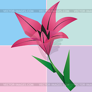 Origami lily flower card, colorful floral background - vector clipart