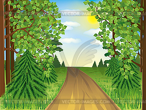 Realistic landscape - spring or summer forest - vector image
