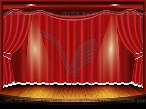 Theater stage with red curtain and spotlight - vector clip art