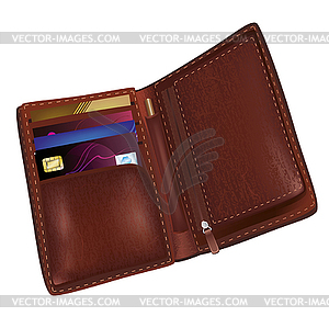 Vector brown leather wallet - royalty-free vector clipart