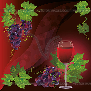 Wine glass and black grape, background - vector clipart