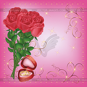 Wedding greeting or invitation card with roses and - vector image