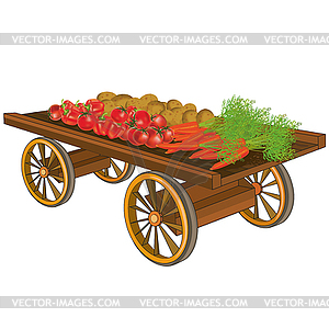 Wooden cart with vegetables - vector image