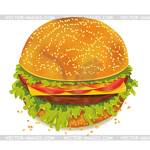 Tasty hamburger isolated on white background - vector image