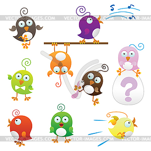 Funny fat birds set - vector clipart