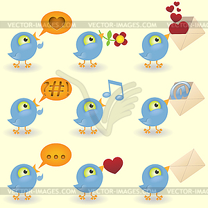 Cartoon blue birds - vector image