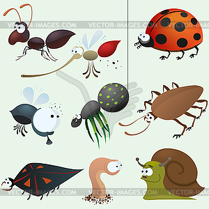 Funny insect set - vector image