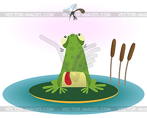 Лягушка и комар - рисунок в векторе