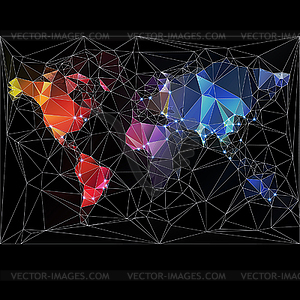 Night World Map with largest cities in world - vector image