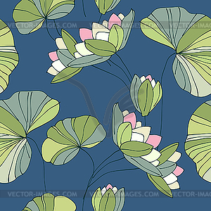 Waterlily seamless flower tropical pattern - vector clip art