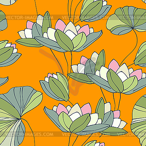 Waterlily seamless flower tropical pattern - vector image