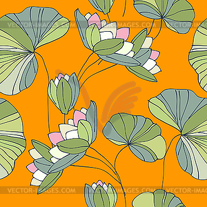 Waterlily seamless flower tropical pattern - vector clip art