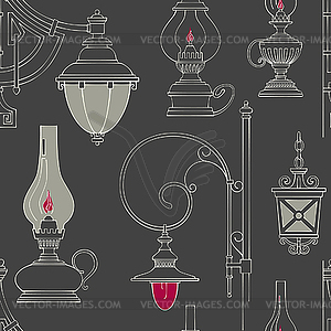 Vintage lamp seamless pattern - vector image