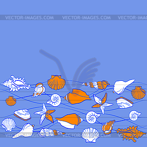 Seashells seamless texture pattern - vector clip art