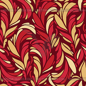 Seamless pattern with red and gold feathers - vector clipart