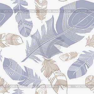 Seamless ethnic Indian feathers plumage pattern - vector clip art