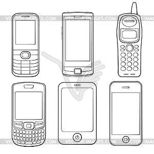 Мобильные телефоны силуэты установлен - векторизованное изображение
