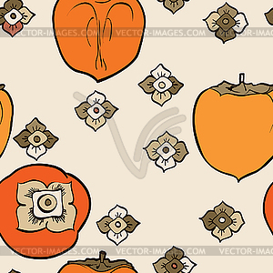 Seamless pattern of orange persimmon - vector image