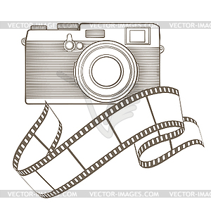 Retro photo camera with vignette - vector clipart