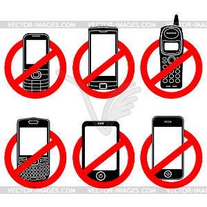 No phone sign set - vector clip art