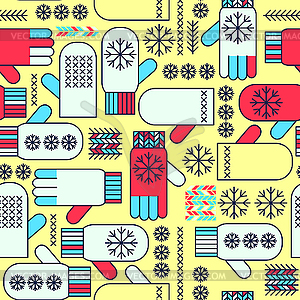 Winter mittens snowflake seamless pattern - vector image