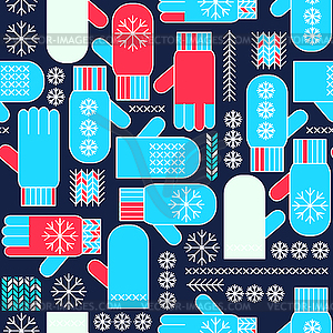 Winter mittens snowflake seamless pattern - vector clipart