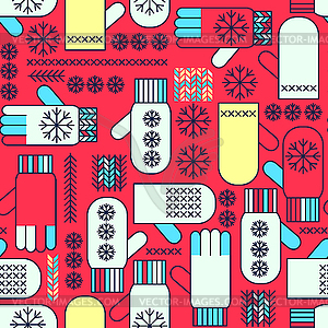 Winter mittens snowflake seamless pattern - vector clip art