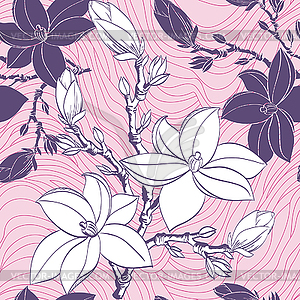 Floral seamless pattern with drawing magnolia - vector image