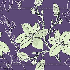 Floral seamless pattern with drawing magnolia - vector clipart