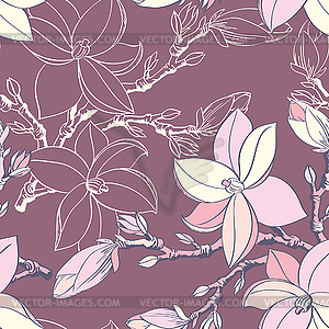 Seamless vintage pattern with magnolia flower - vector clip art