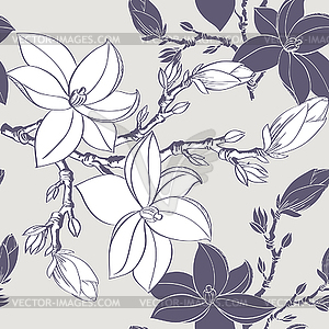 Seamless vintage pattern with magnolia flower - vector clipart