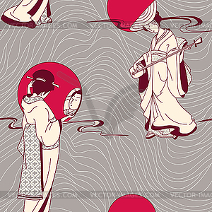 Of traditional Japanese Geisha seamless pattern - stock vector clipart