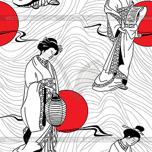 Of traditional Japanese Geisha seamless pattern - vector clipart