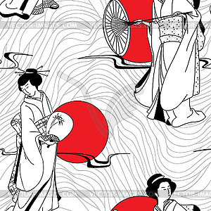 Of traditional Japanese Geisha seamless pattern - vector clip art