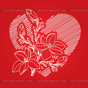 Валентина с сердцем и цветы филиал - векторный клипарт EPS